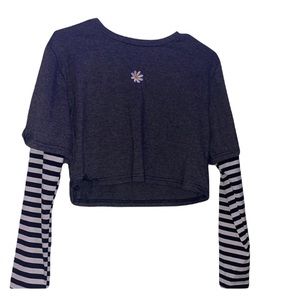 Striped long sleeve crop top with flower